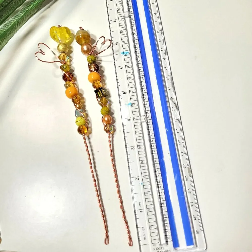 Fairy Garden Stake 058Ly# Beaded Fairy wands plant stakes suncatcher plant deco